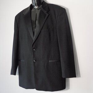 Perry Ellis Black Wool Tuxedo Jacket with Satin Peak Lapels Wedding Prom Sz 42 S